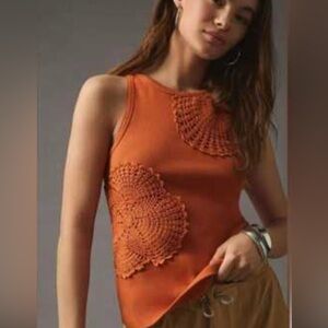 Anthropologie Women’s Ribbed Crochet Tank Top Dusty Burnt Orange Size M